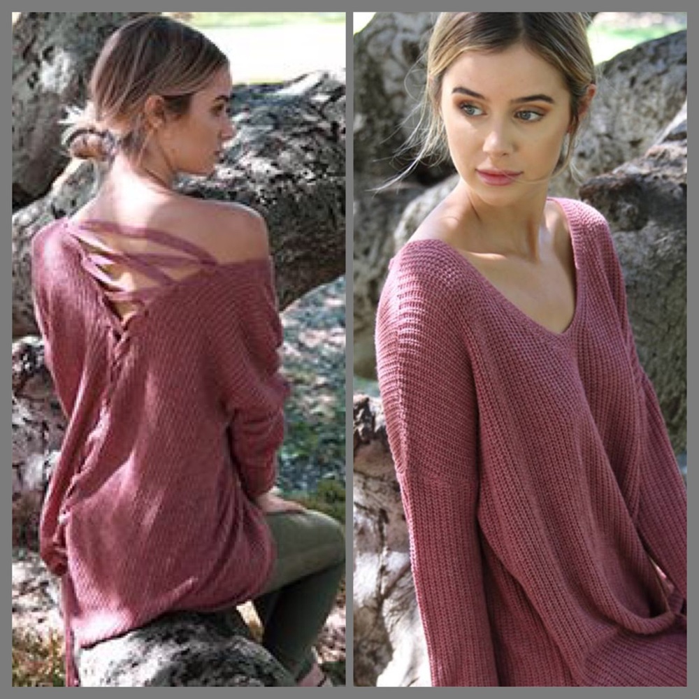 NEW Mauve Lace-Up Back Sweater - Picture 2 of 4